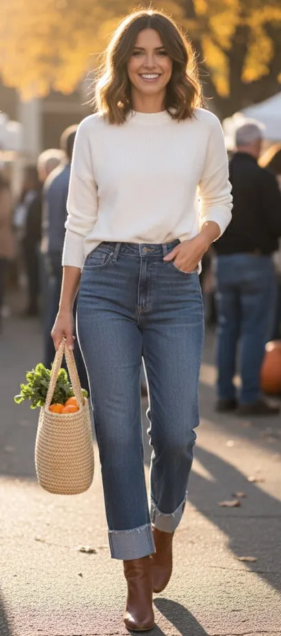 URATV Women's Blue Denim High Waisted Cuffed Straight Leg Jeans Size 28 - Image 1