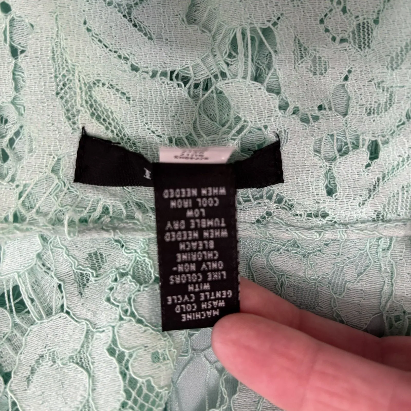 Alfani Blouse Top Womens XL Mint Green Bubble Hem Floral‎ Lace Bell Sleeve Plus - Image 11