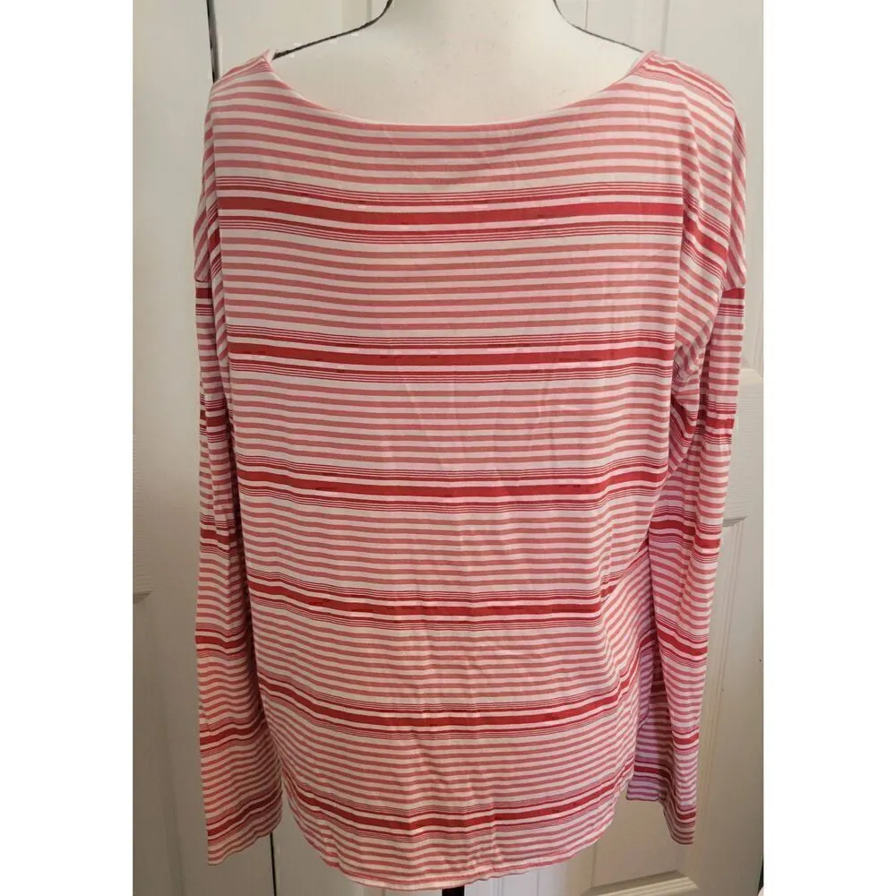 L.L.Bean Soft Signature Cotton/Modal Scoop Neck Striped Tee Sz L Red Size L - Image 3
