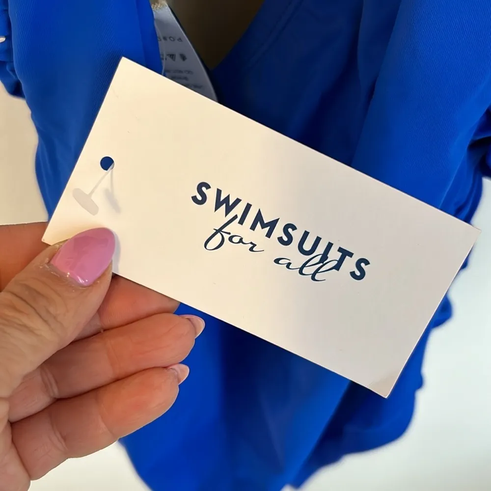 Swimsuits For All V Neck Halter One Piece Swimsuit Blue Size 10 - Image 5