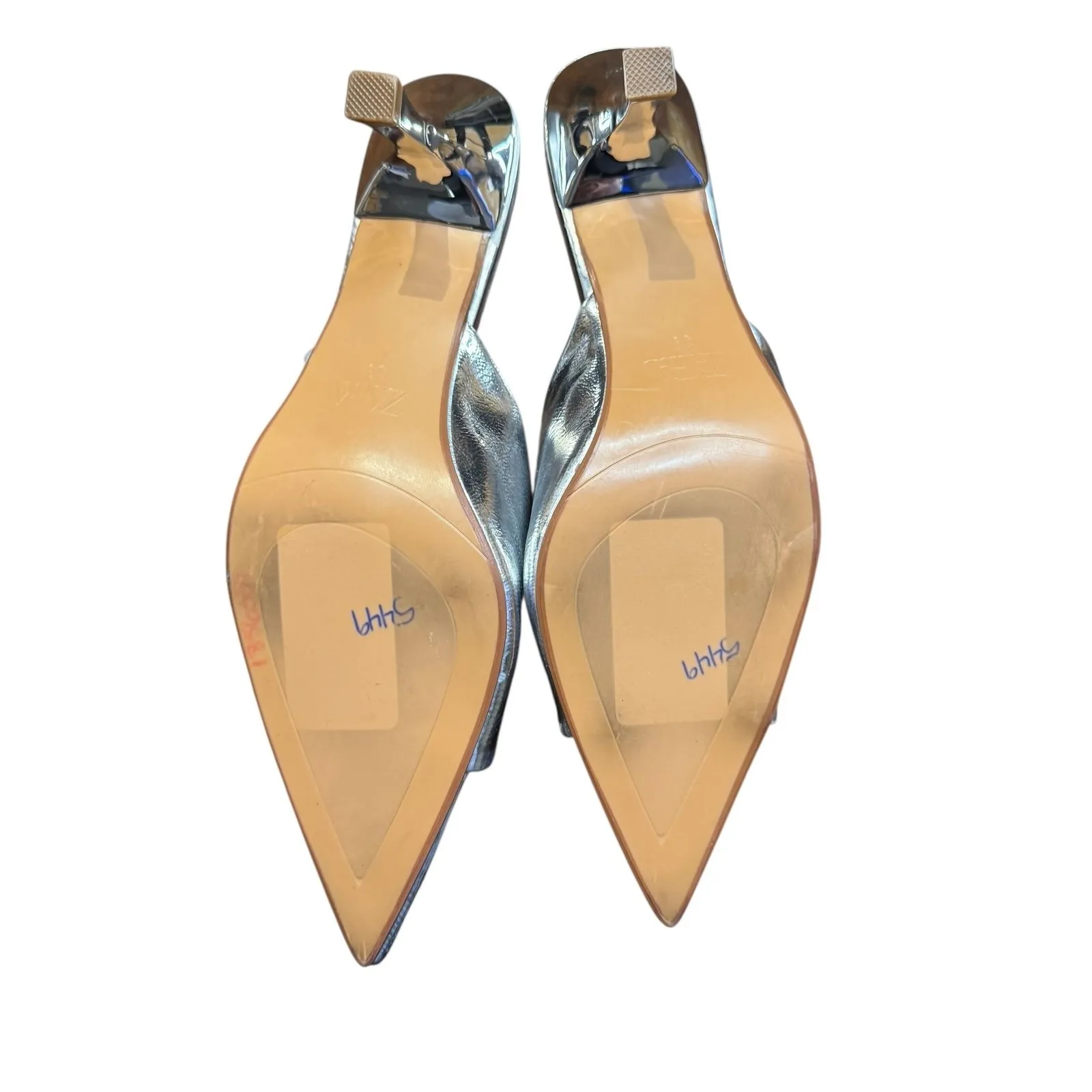 Zara Shoes Womens Size 8 Silver Pointed Toe Stiletto Heel Mule Sandals Dress - Image 7