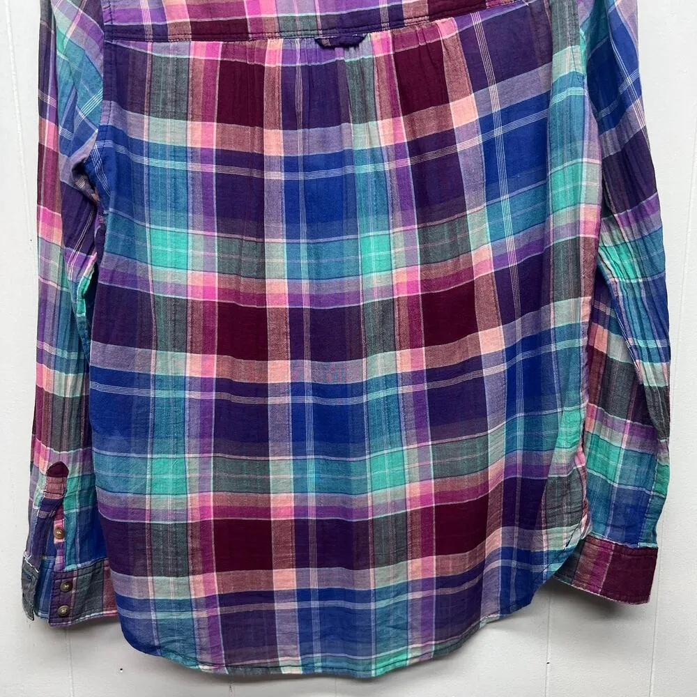American Eagle Plaid Button Front Women's Long Sleeve Shirt Western Shirt Small - Image 8