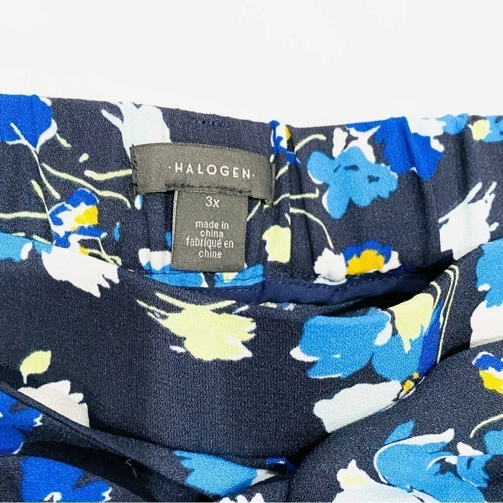NWOT Halogen Navy Floral Plus Size Tie Waist Wide Leg Crop Capri Pants - Image 3