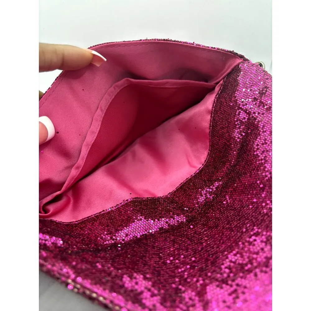 VICTORIA'S SECRET Women's Pink Sequin Wristlet Clutch Makeup Bag - Image 5