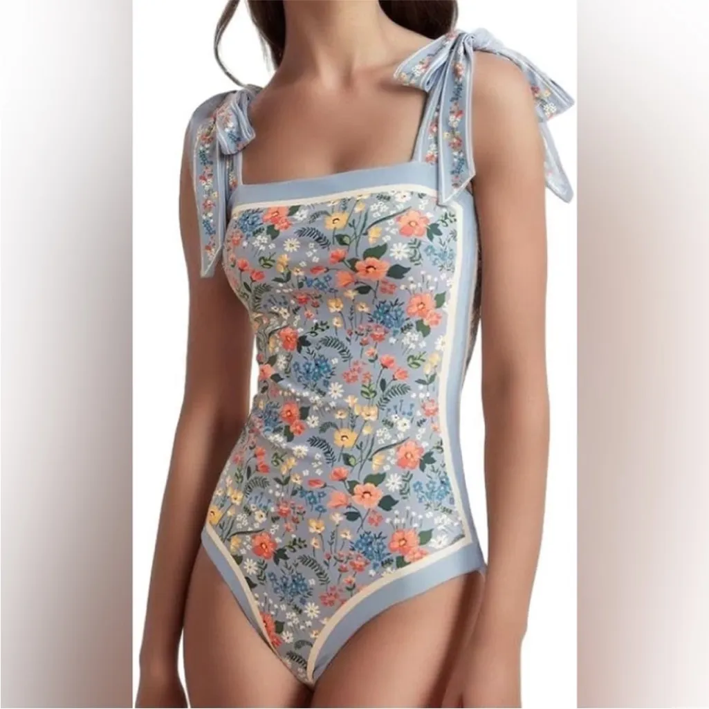 Visual Mood Grace Reversible Tie Shoulder One Piece Swimsuit SEE MEASUREMENTS Blue Size L - Image 5