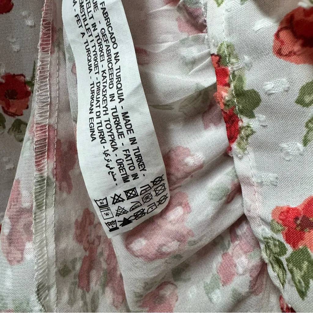 Zara Sleeveless Ruffle Swiss Dot Floral Print Long Midi Dress White Large L - Image 14