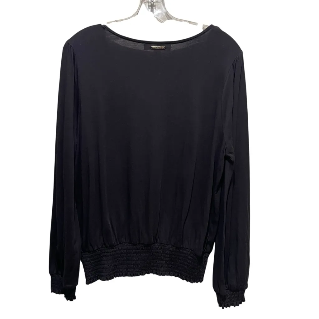 Michael Kors Black Smocked Hem Long Sleeve V-Neck Blouse Women’s Size Large - Image 6
