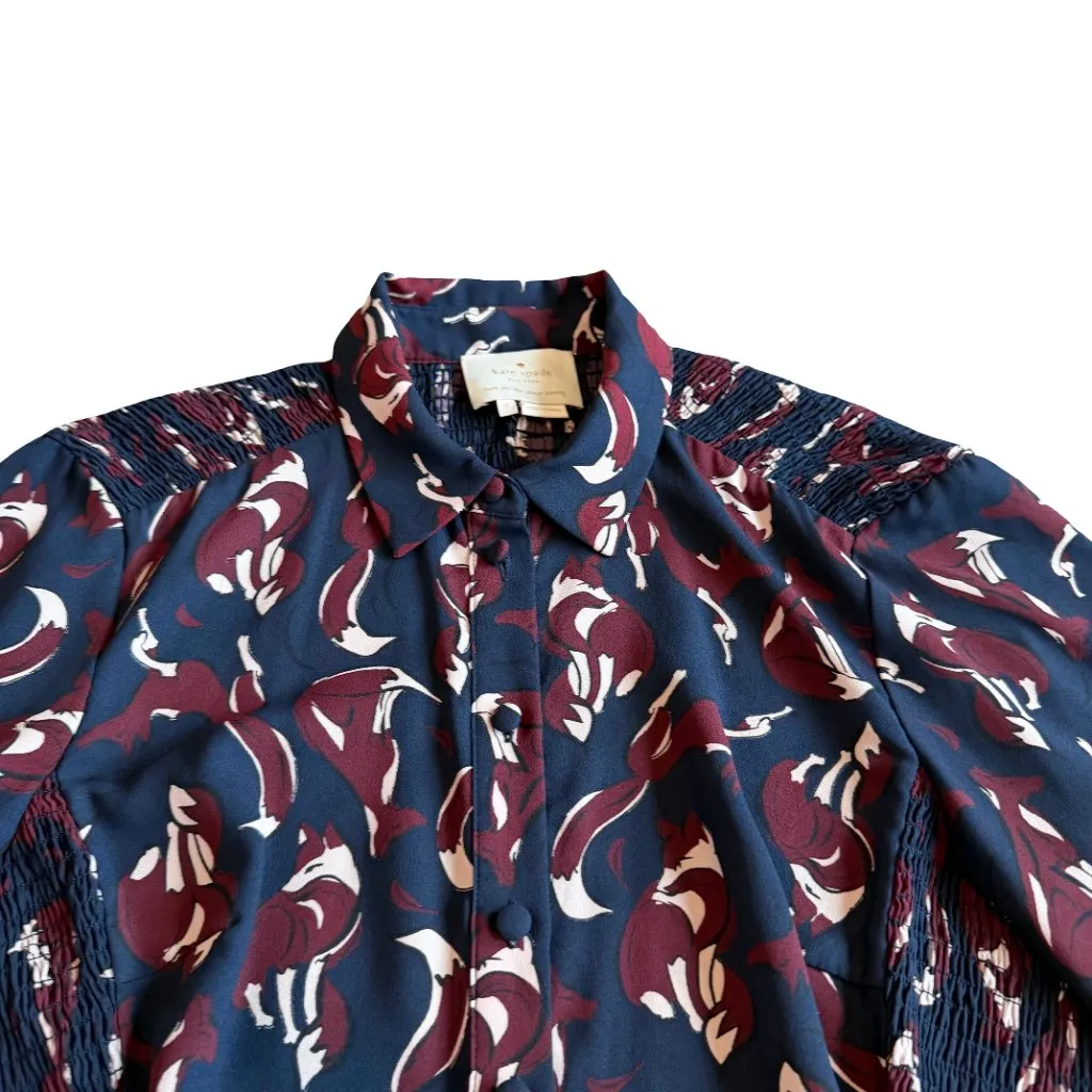 Kate Spade So Foxy Fox Print Dress A-Line Long Sleeve Unique Fun Size 6 Women's - Image 5