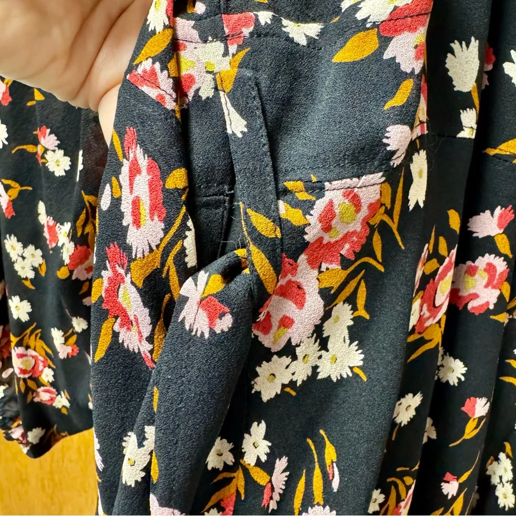 A.L.C. Carlo Silk Long Balloon Sleeve Wrap Mini Dress Dark Floral 6 - Image 12