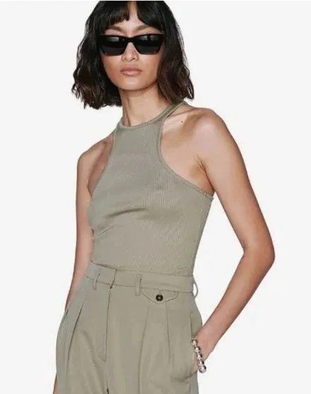 Anine Bing Large Morgan Stretchy Ribbed Tank Sage Green Quiet Luxury Minimalist - Image 1