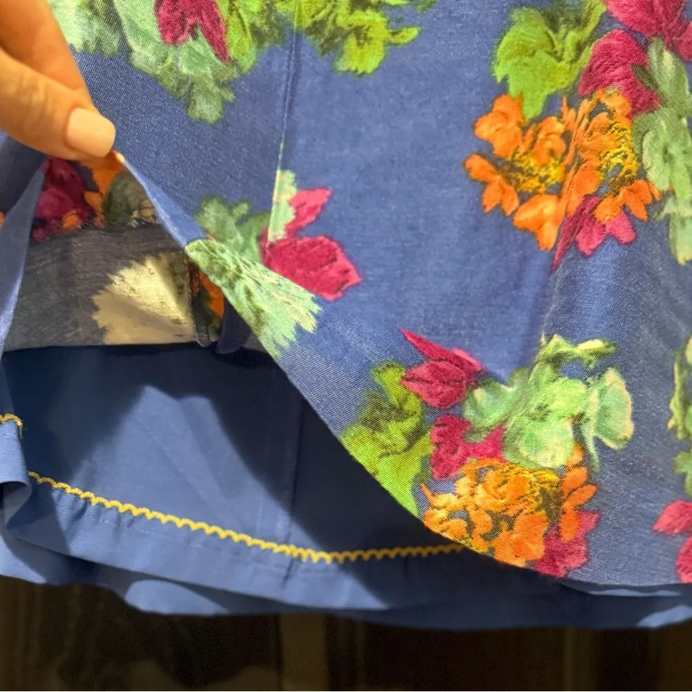 Anthropology Maeve Floral Blue Skirt with Zipper Accents size 0 - Image 3