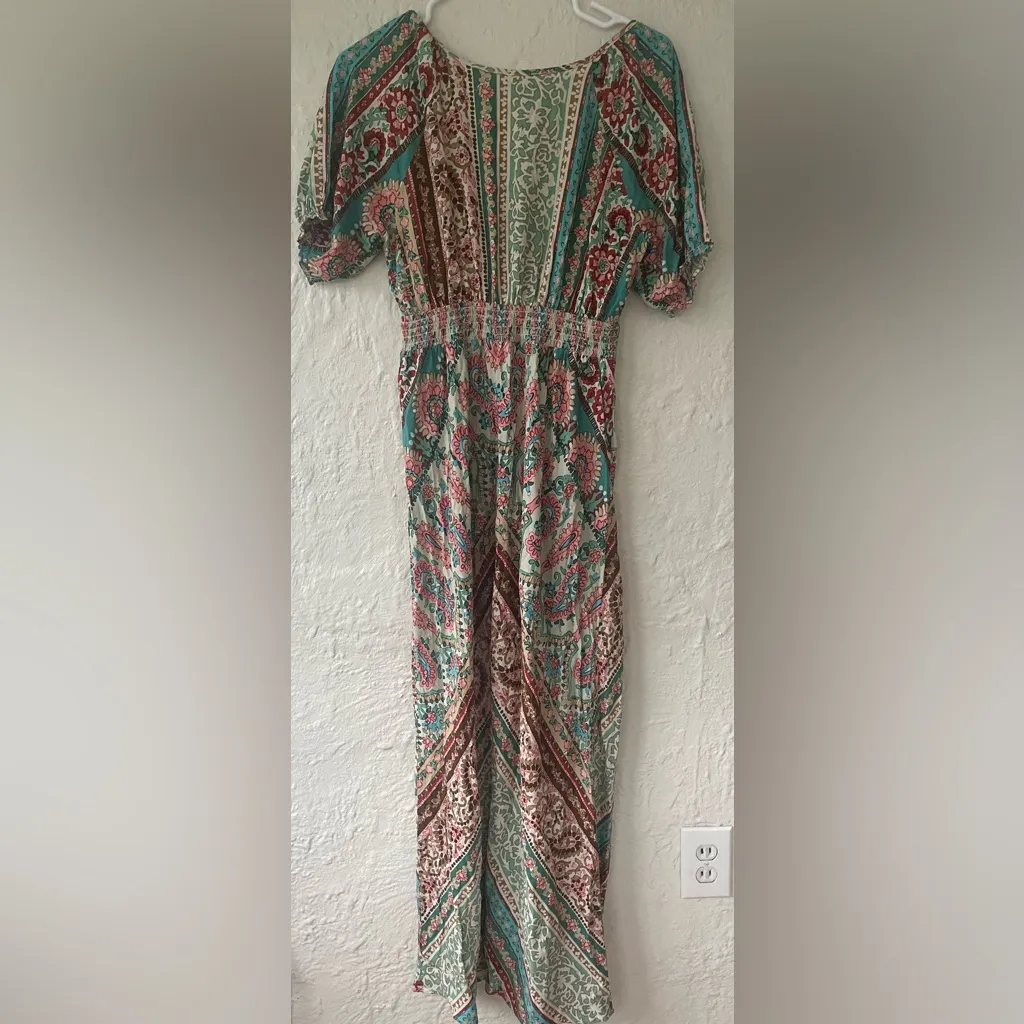 Lovestitch Boho Dreams Maxi Dress, V-Neck, Puff Sleeves, 100% Rayon; size S - Image 6
