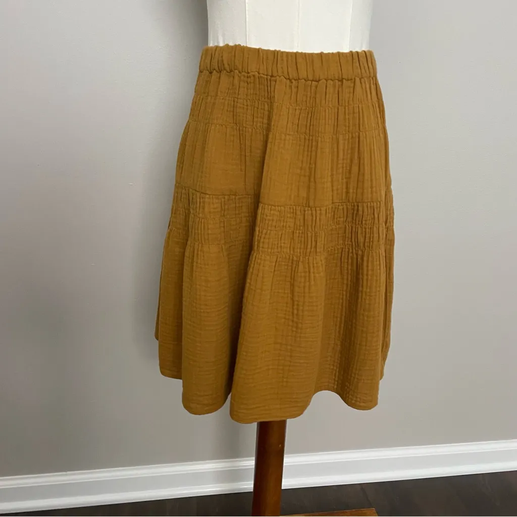 Madewell Skirt Mini Double Gauze Smocked Tiered Beach Travel Boho Mustard Yellow - Image 3