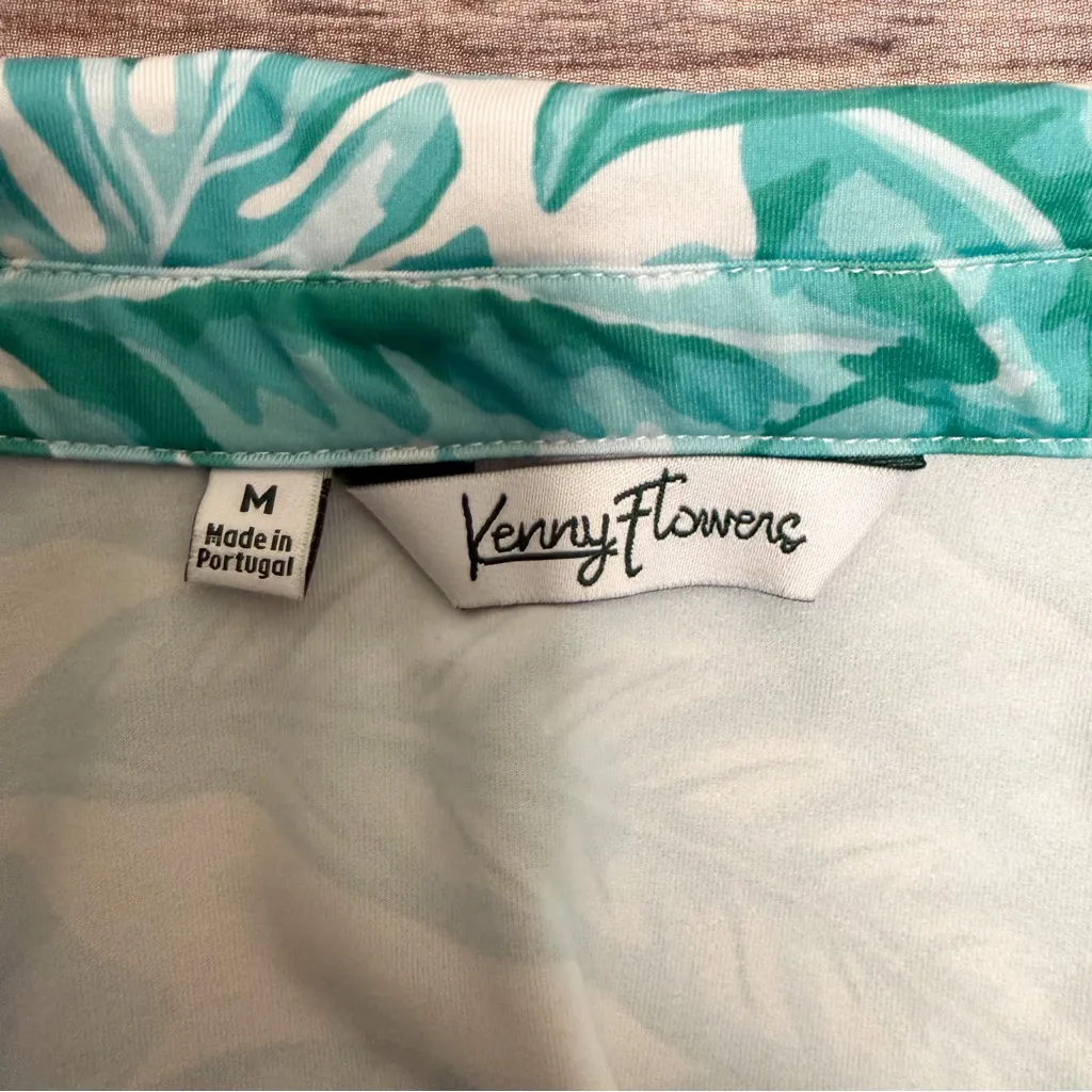 Kenny Flowers White Green Whos Your Caddy Palm Leaves Bora Sleeveless Polo Med - Image 6