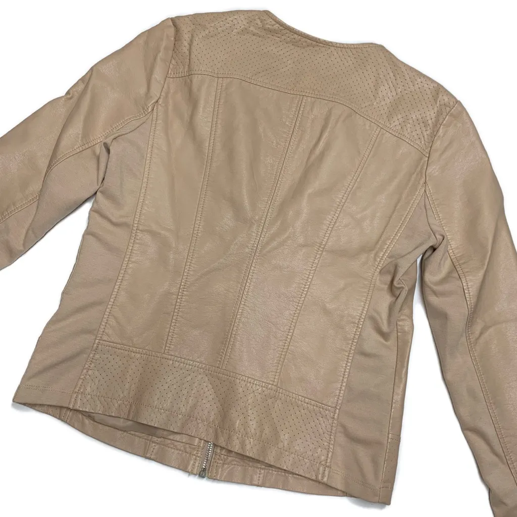Kenneth Cole Reaction Nude Vegan Leather Bomber Jacket Tan - Image 9
