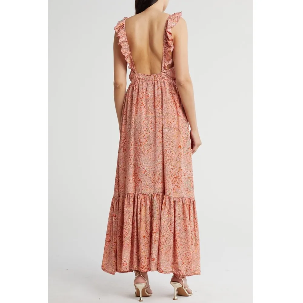 RAGA Salma Tiered Ruffle Maxi Dress In Coral - Image 2