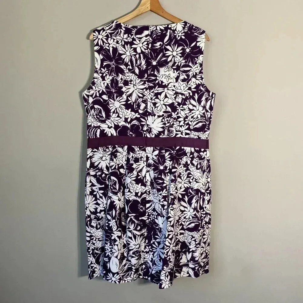 Brooks Brothers 346 Women's Size 16 Sleeveless Floral Sheath Dress Purple White - Image 10