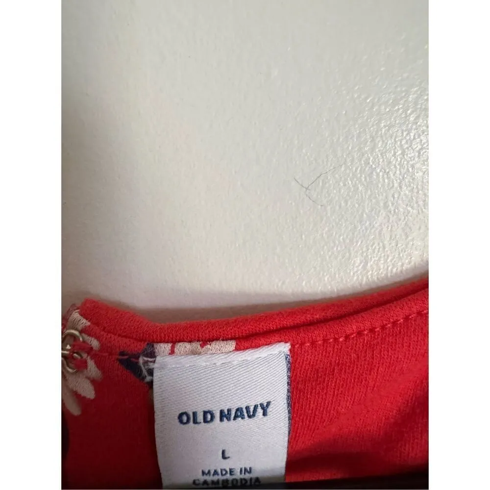 Old Navy pink floral daisy stretchy cotton knee length dress sz L comfort femini - Image 5