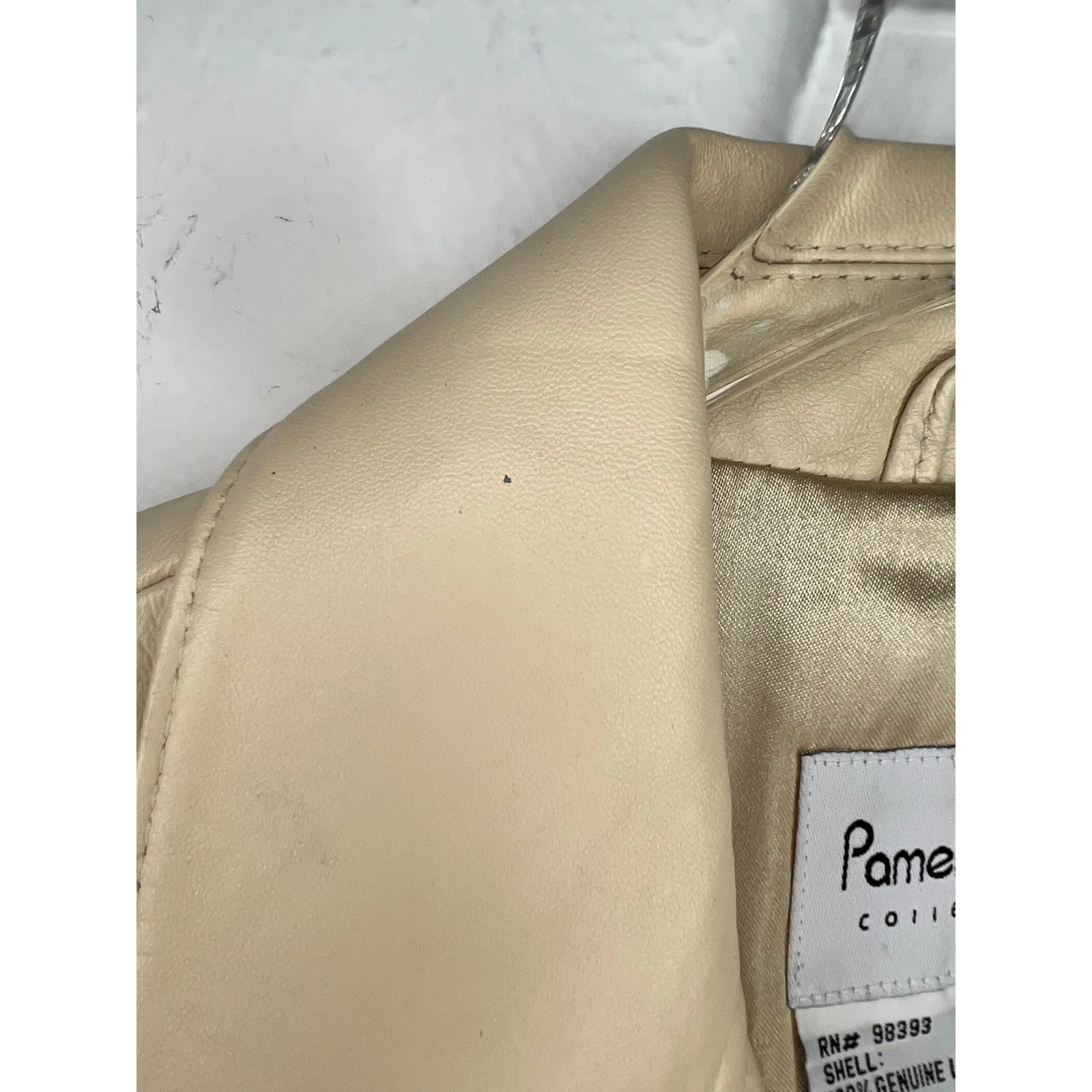 Pamela McCoy Cream Ivory Leather Blazer Jacket Small - Image 5