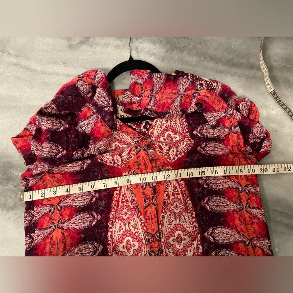 Lucky Brand Pink Purple Henley Popover Paisley Flowy Boho Peasant Top Size S - Image 9