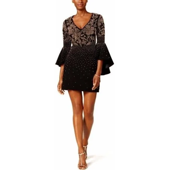 Betsy & Adam Navy Beaded Bell Sleeve V Neck Mini Cocktail Dress Size 8 NWT‎ - Image 12