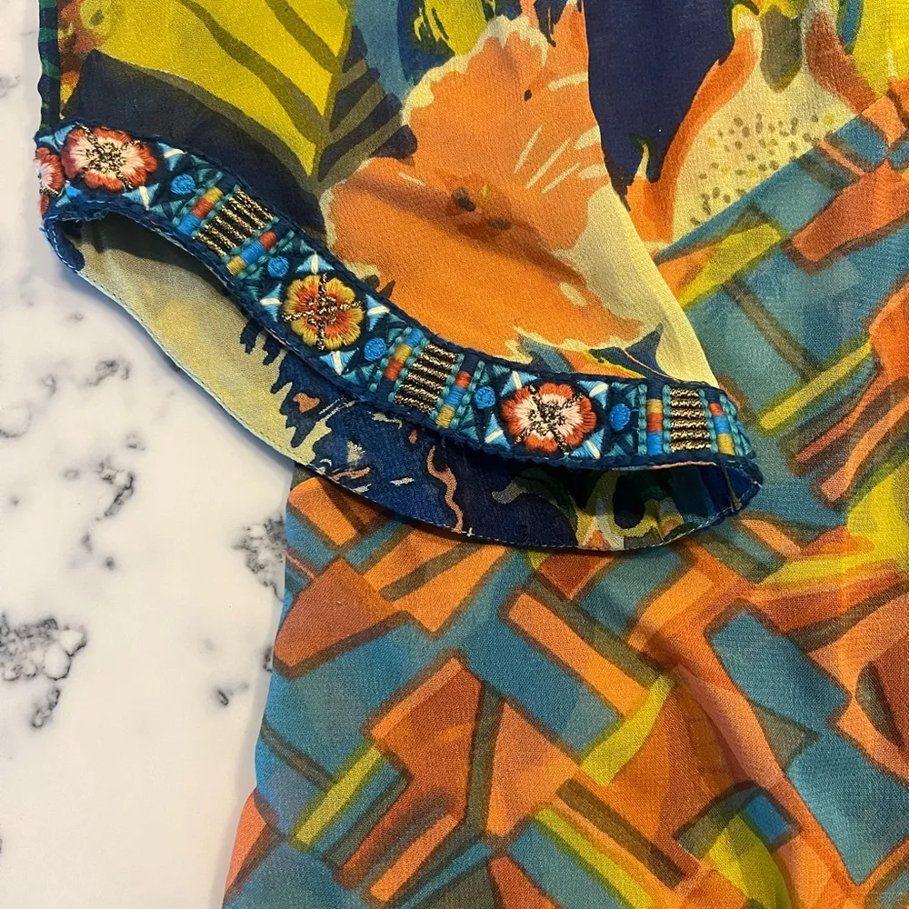 Soft Surroundings Curacao Topper Embroidered Parrot Top Blouse Women's PXS $120 - Image 5