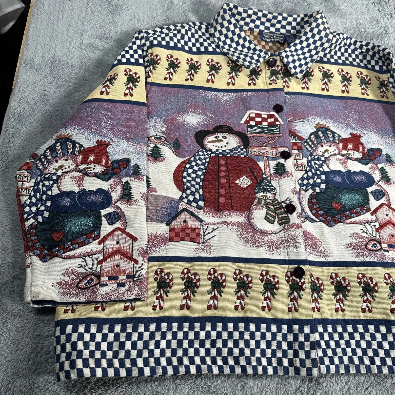 Willow Ridge Christmas Tapestry Jacket Women's SZ 3XL Winter Snowman AOP Vintage - Image 2