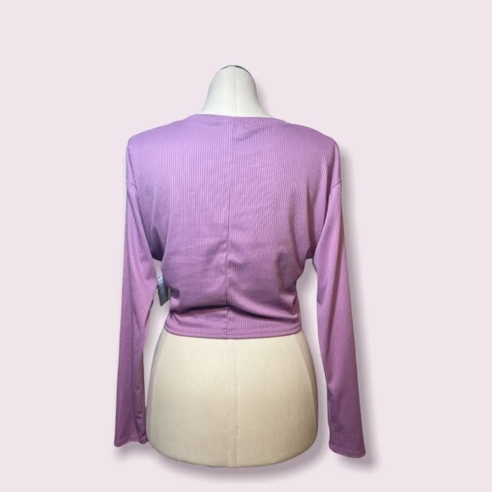 Abound Womens Cropped Rib Knit Long Sleeve Shirt In Purple Dust Sz small NWT - Image 3