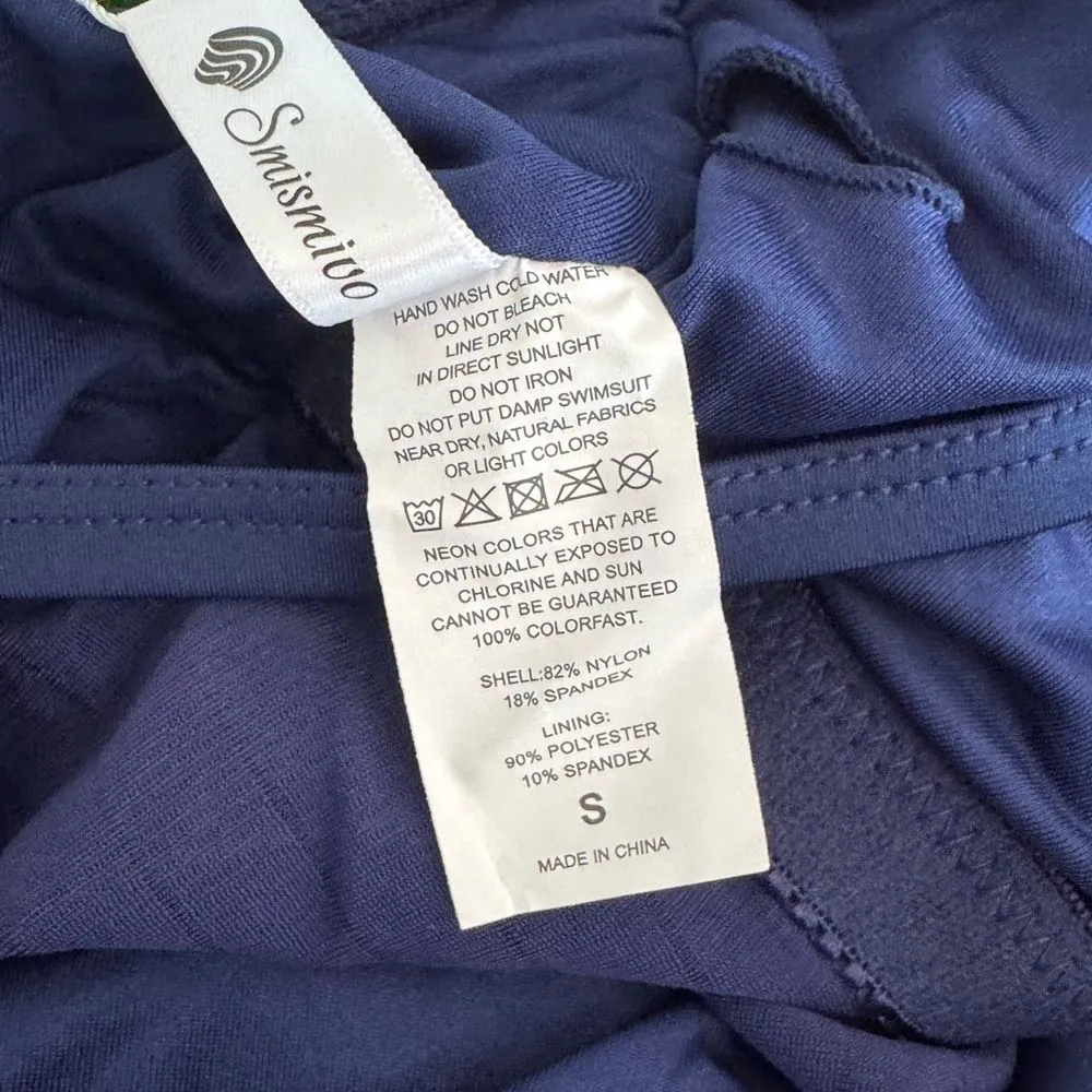 Smismivo Strapless One Piece Tummy Control Swimsuit Ruched Bandeau Navy Blue S - Image 8