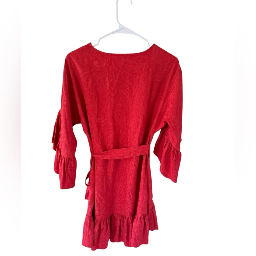 Maje Rahima Jacquard Ruffle Dress In Red - Image 4