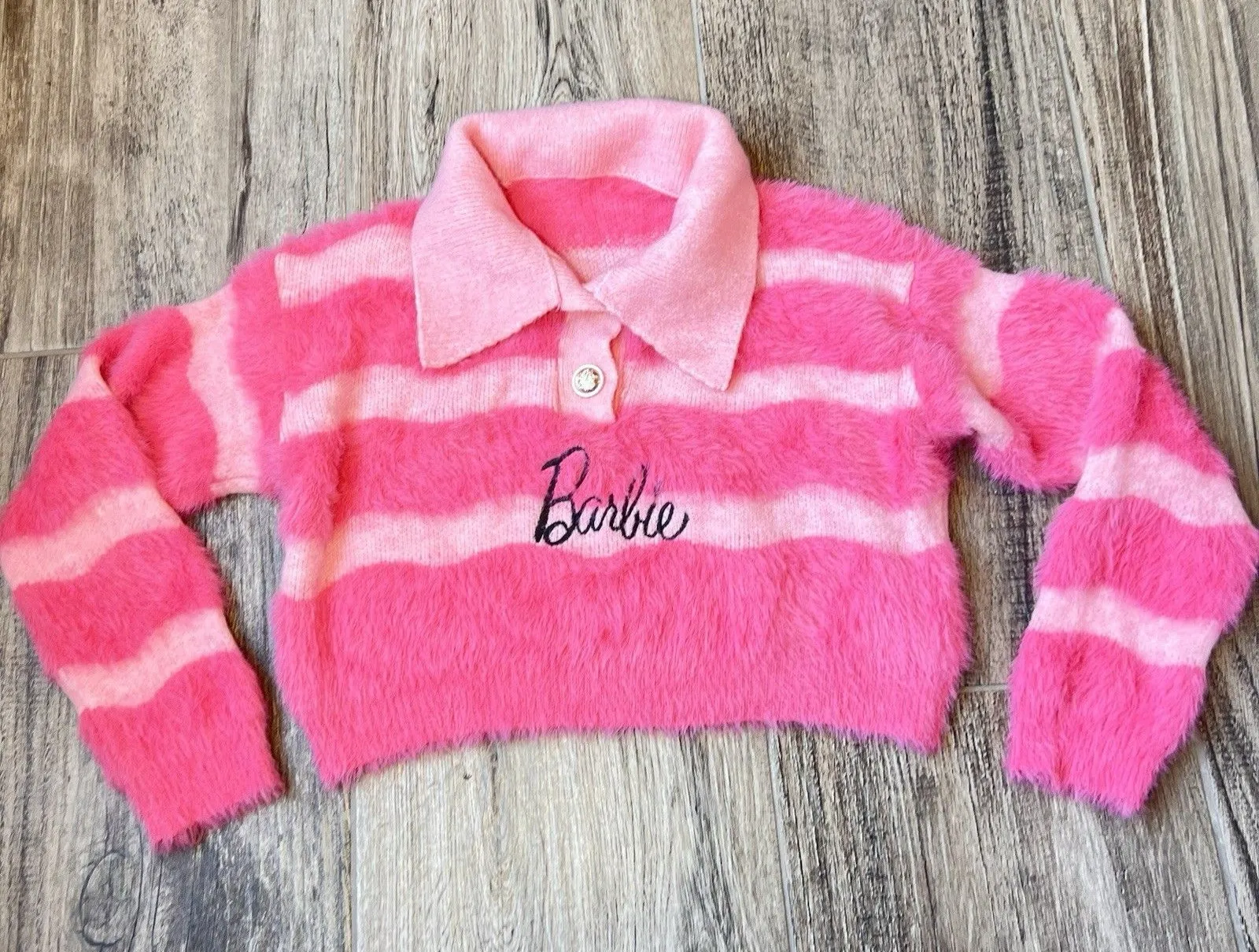 Barbie Pink Collar Crop Top preppy coquette soft fur chic stretch sweatshirt #50 Size undefined - Image 1