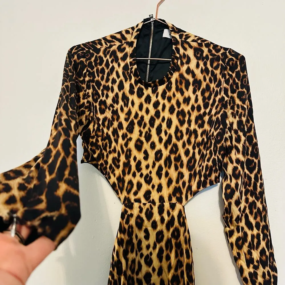 A.L.C. ALC Brown Tan Leopard Gabriela Gown Silk Formal Cut Out Maxi Dress Size 8 - Image 10