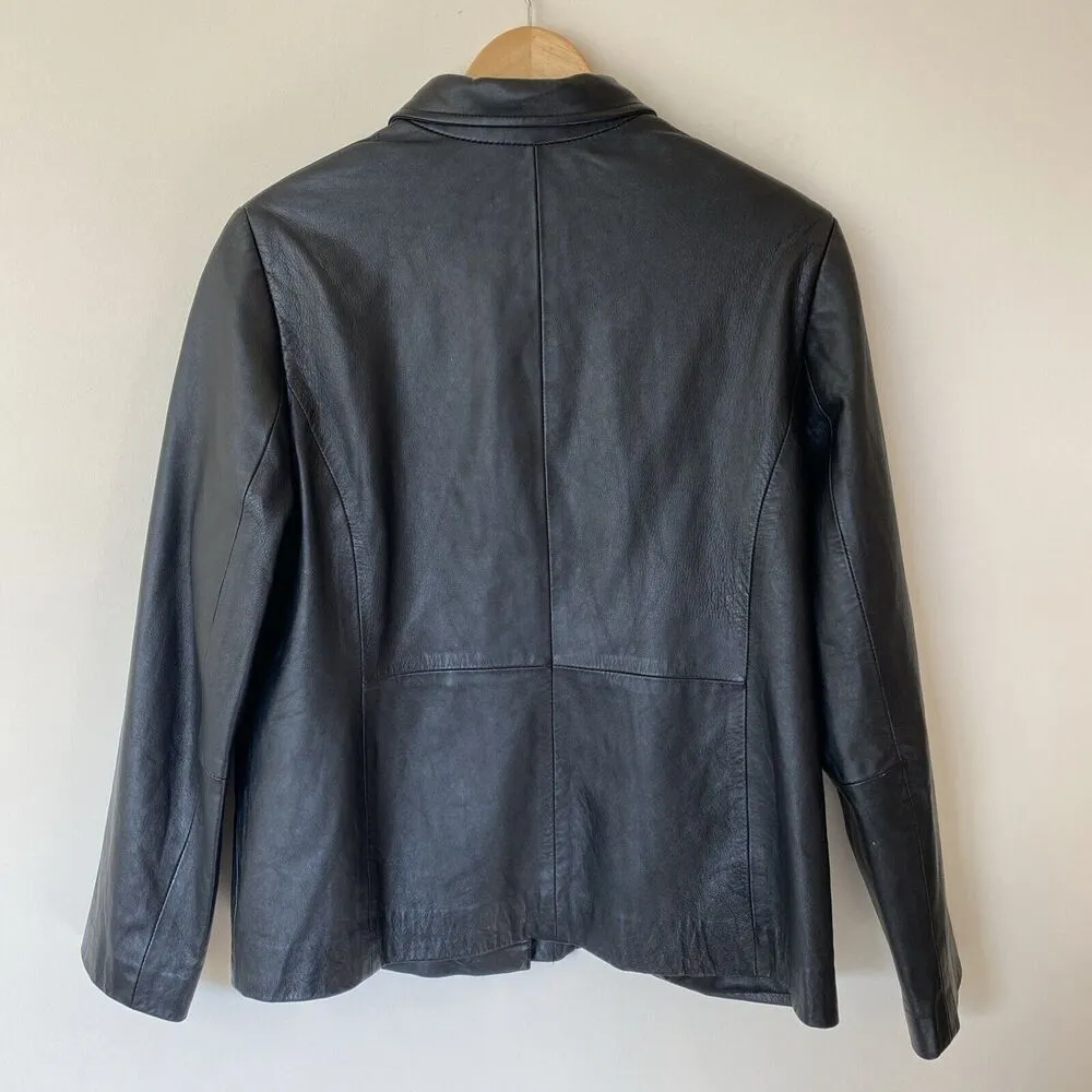 Vintage 90s AMANDA SMITH Women 12 Leather Zip Front Moto Jacket Biker Minimalist - Image 6