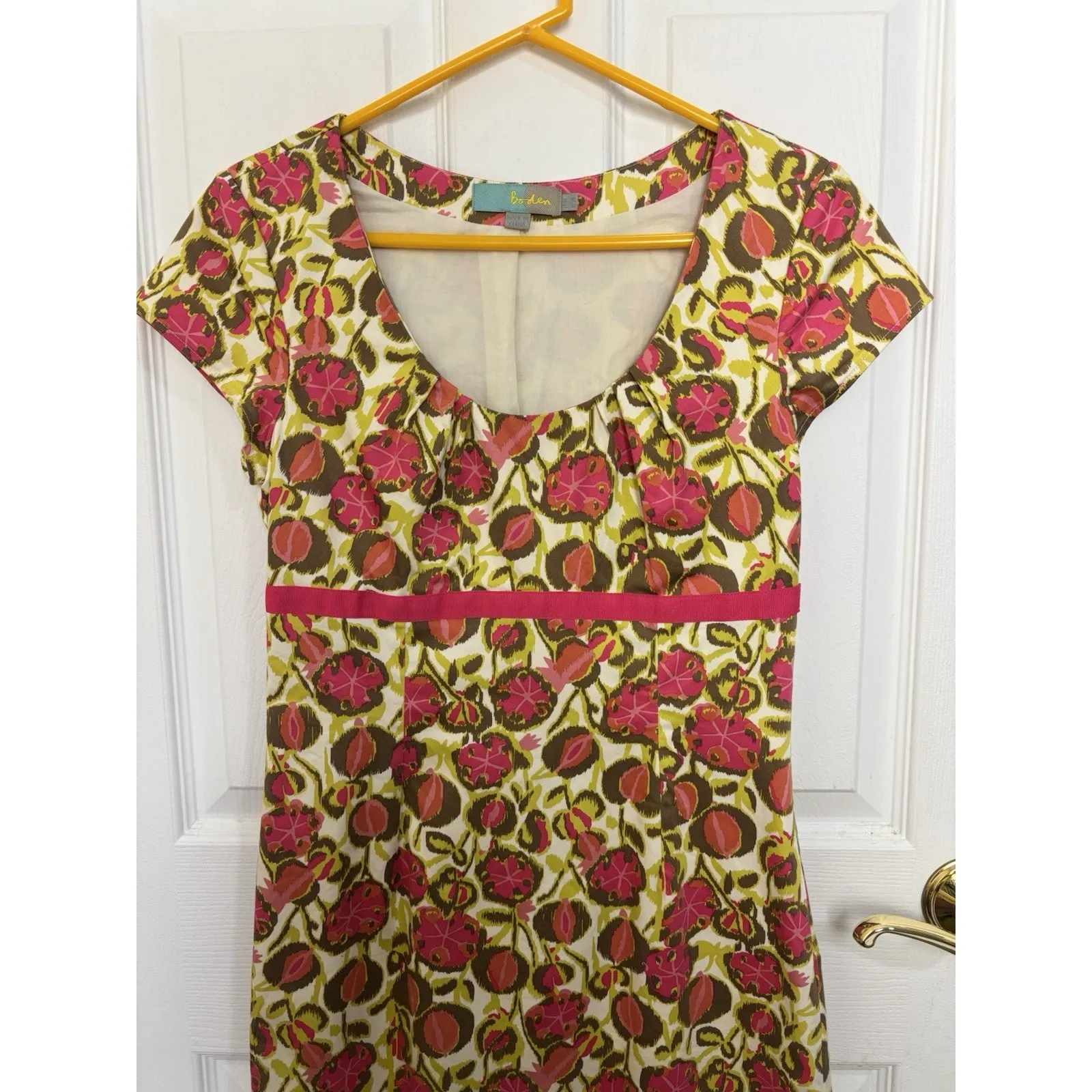 Boden Pink Green Babydoll Dress Size 4 Long Empire Waist Whimsical Milkmaid - Image 3