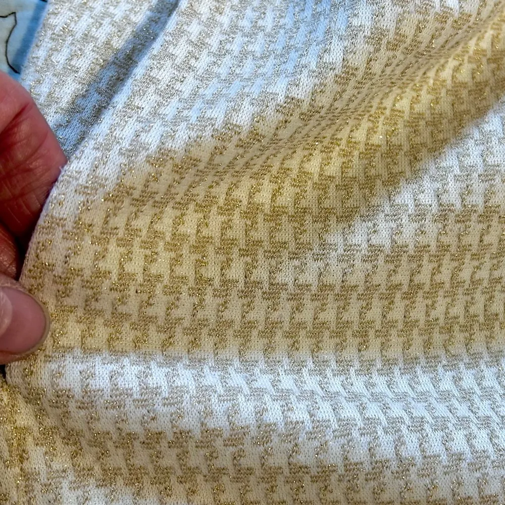 DRAPER JAMES  RSVP Tiered Gold/Cream Shimmer 3/4 Puff Sleeve Mini Dress Sz L - Image 9