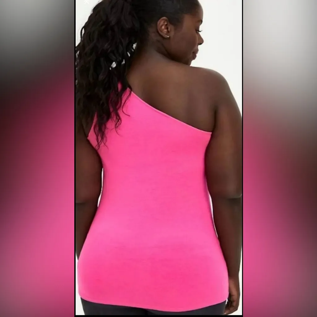 NWOT Torrid 4K Pink Glo Neon One Shoulder Fitted Sleeveless Tank Top 2/2X/18-20 - Image 2