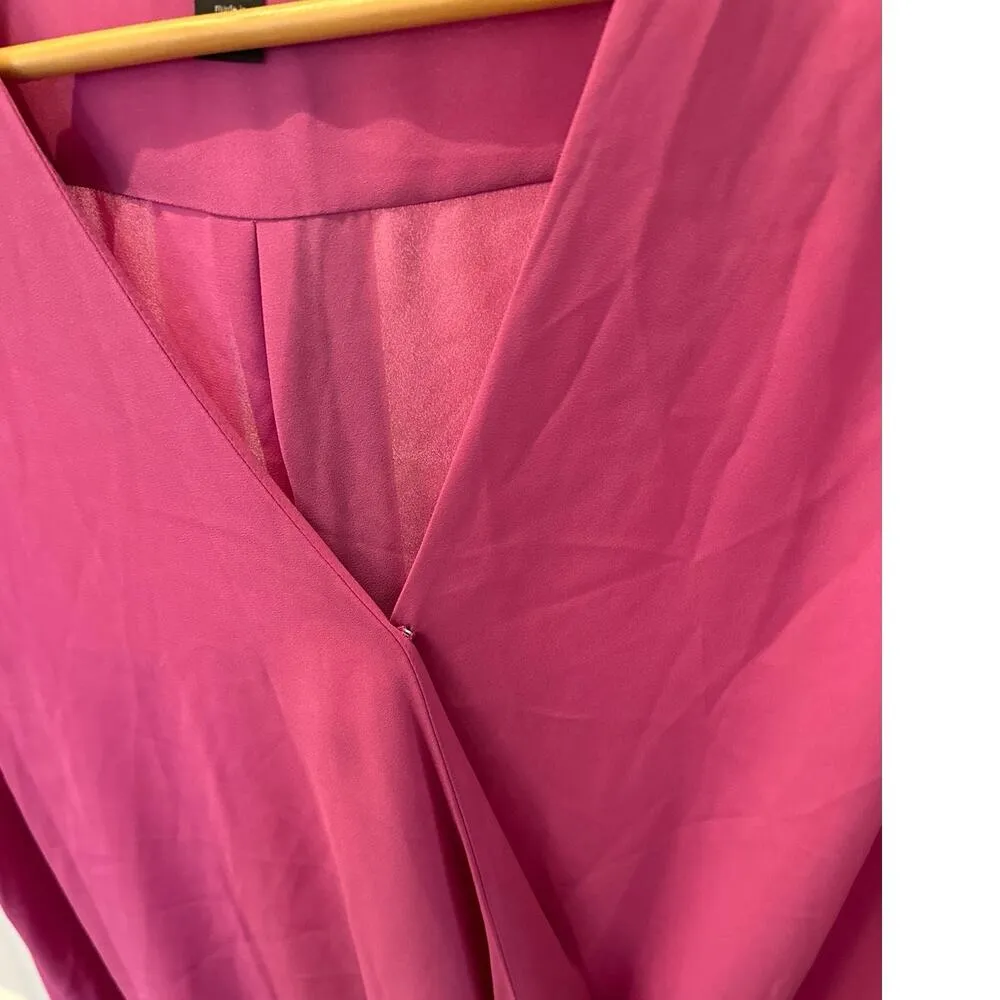 Halogen Nordstrom Fuchsia Wrap Cross Front Blouse Size Large Dressy Office - Image 4