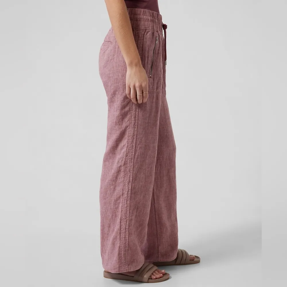 Athleta Cabo Linen Wide Leg Drawstring Pant Tawny Rose / Orchid Pink Sz 0 - Image 7