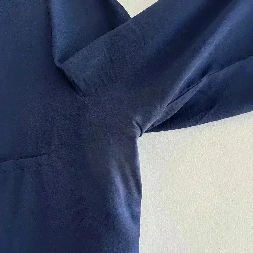 Rory Beca 100% Silk Camp Double Breast Pocket Button Down Shirt, Navy Blue - Image 12