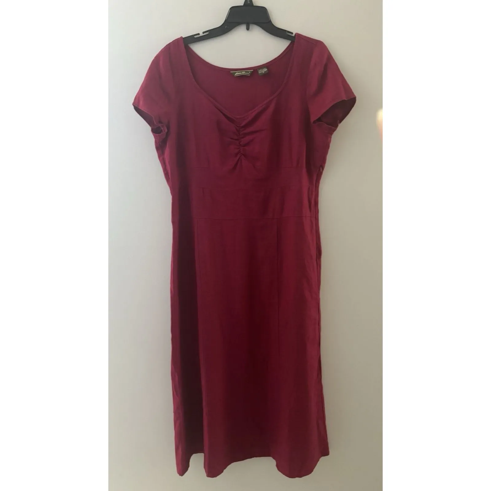 Eddie Bauer Linen Dress Size 16 Cranberry Maxi Empire Waist Modest Office - Image 14