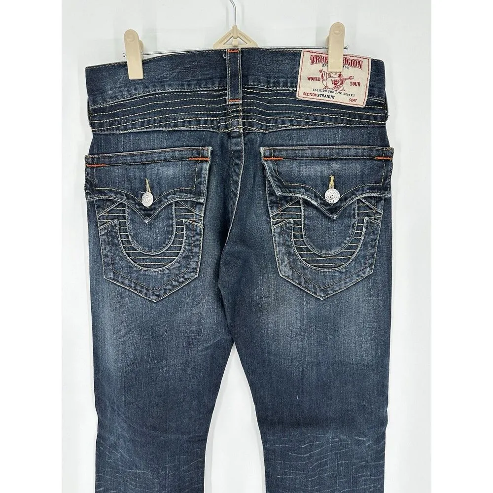 True Religion Jeans‎ Women's Sz 29x32 Blue Denim Ricky Relaxed Straight Mid Rise - Image 6