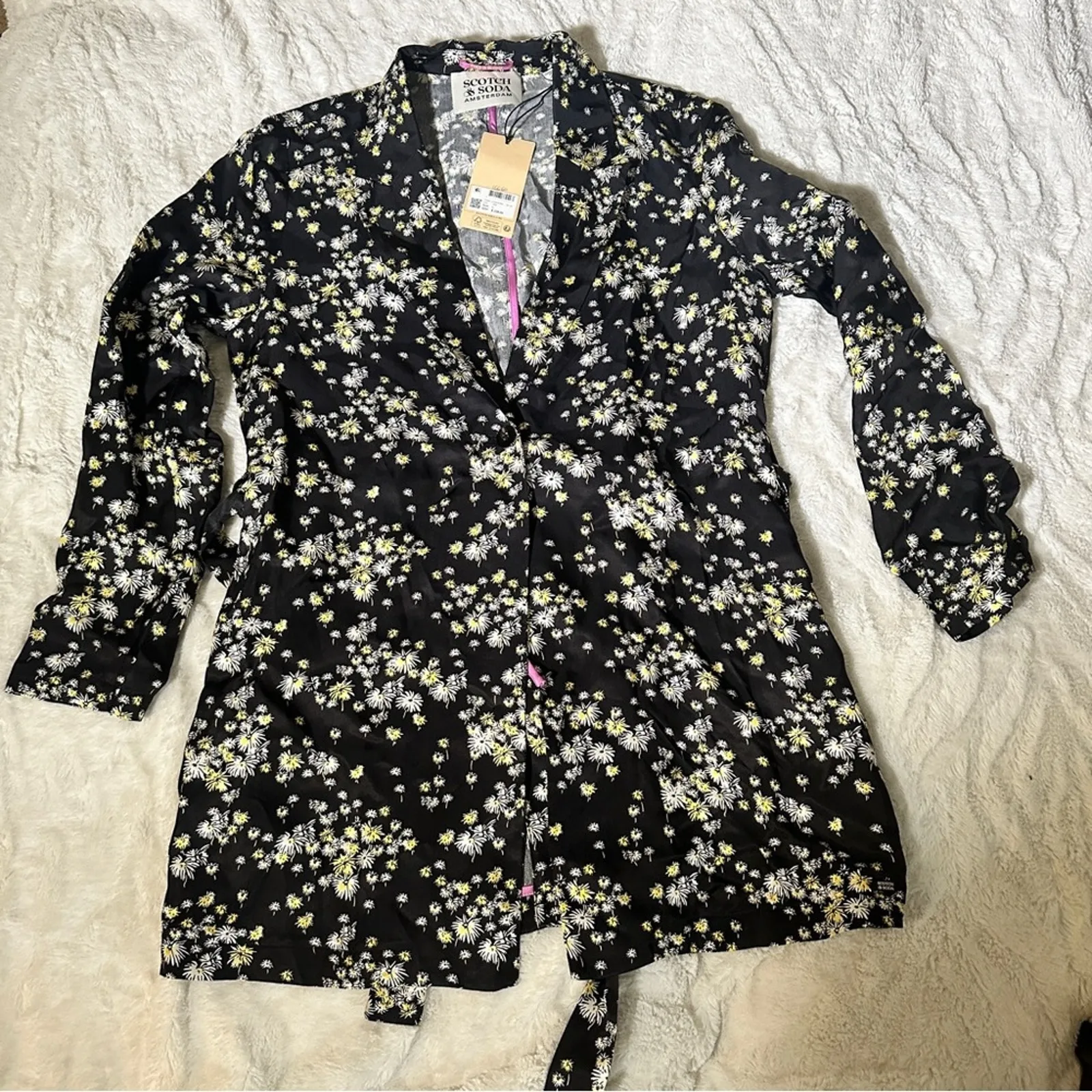 NWT Scotch & Soda Size L Black Yellow Floral Draped Blazer Belted Garden Girl - Image 12