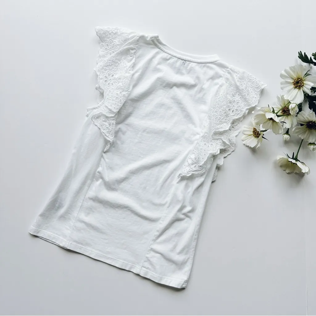 J.Crew Factory White Ruffle Sleeve Top Size XXS - Image 3