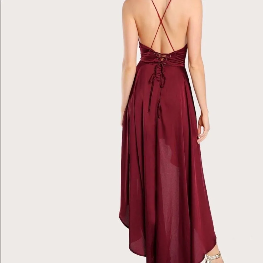 ✨ Crisscross Back Plunging High Low Cami Dress✨ Red Size L - Image 6