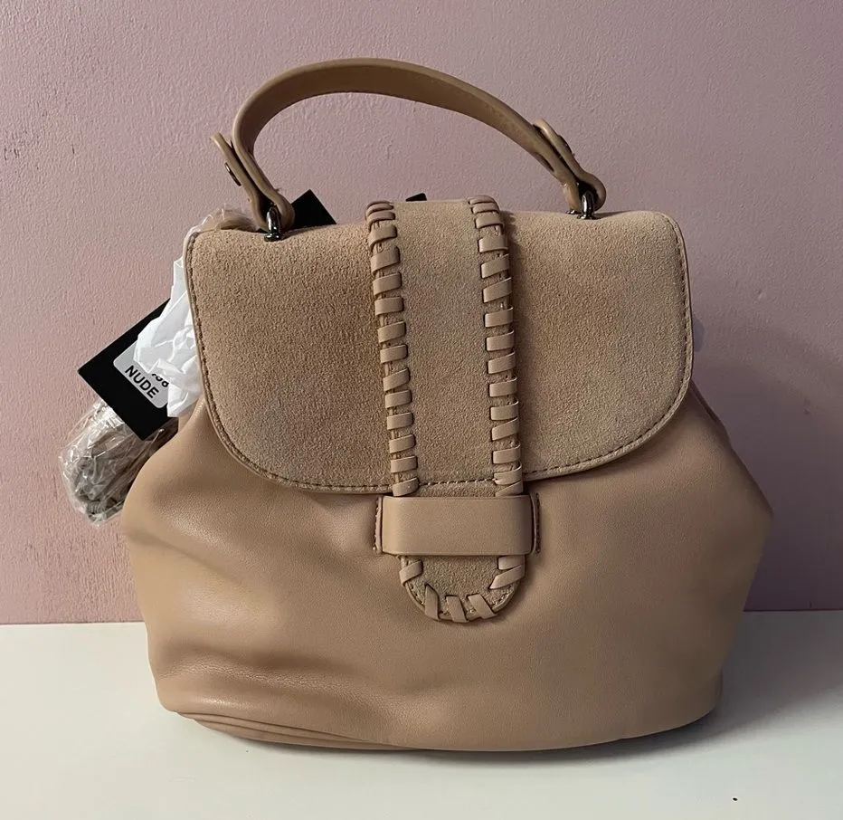 Street Level NWT Boho Nude Faux Leather Magnetic Snap Button Bucket Backpack - Image 1