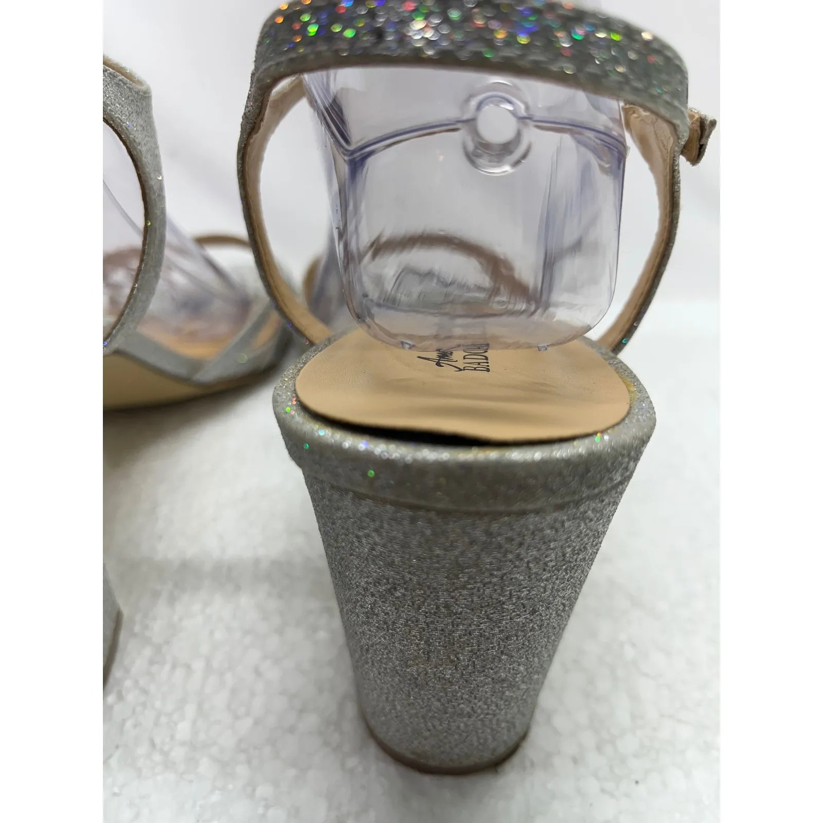 Badgley Mischka Silver Glitter Block Heel Sandals Sparkle Dress Women's Size 11 - Image 5