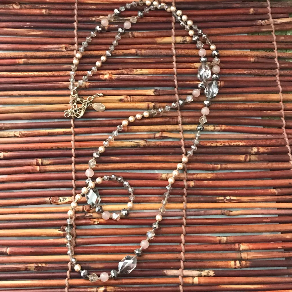 White House Black Market Glass & Faux Pearl Long Necklace - Image 4