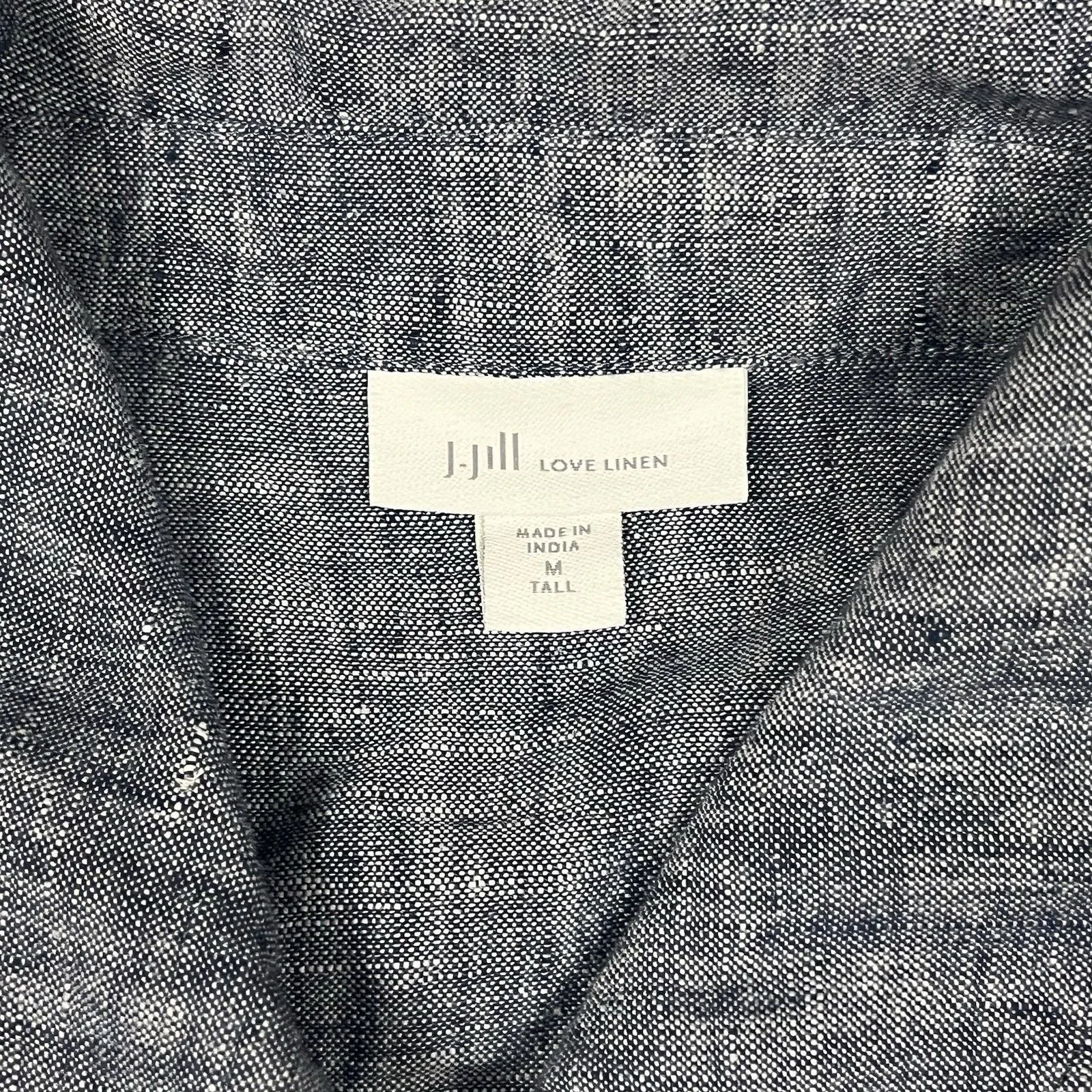 J Jill Love Linen Shirt Women Medium Tall LS Blue Chambray Cinch Tie Waist Top - Image 2