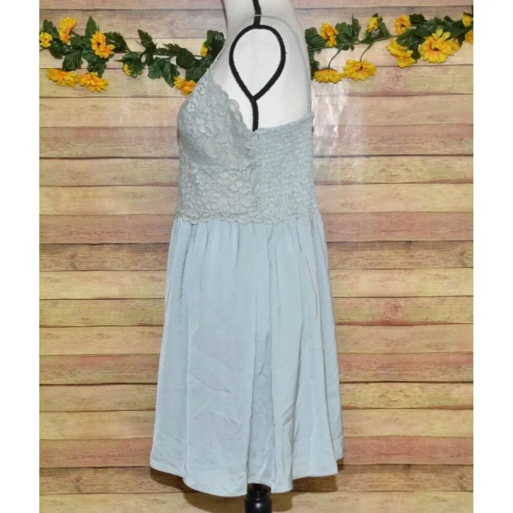 Express Seafoam Green Lace Smocked Babydoll Dress Y2K Size L Boho Feminine Cute - Image 5