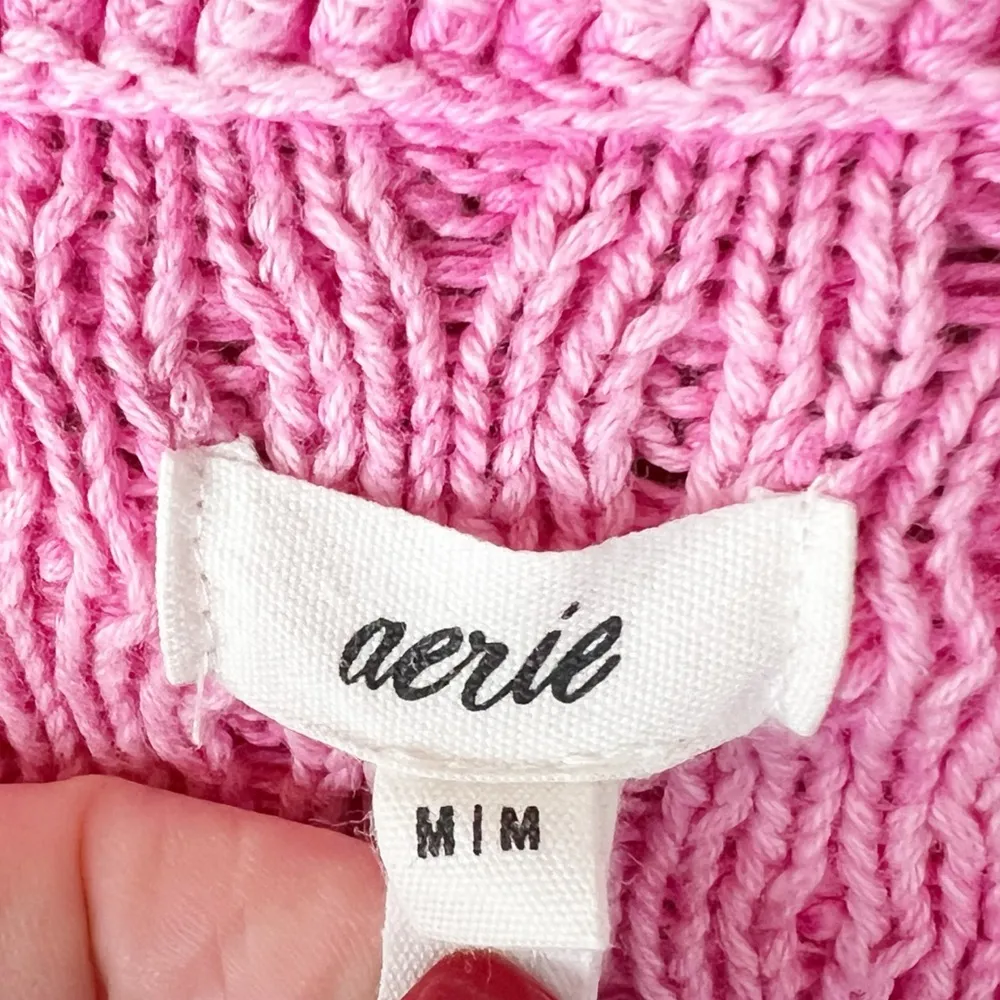 Aerie  Cable Knit Chunky V Neck Sweater Pink Medium - Image 5